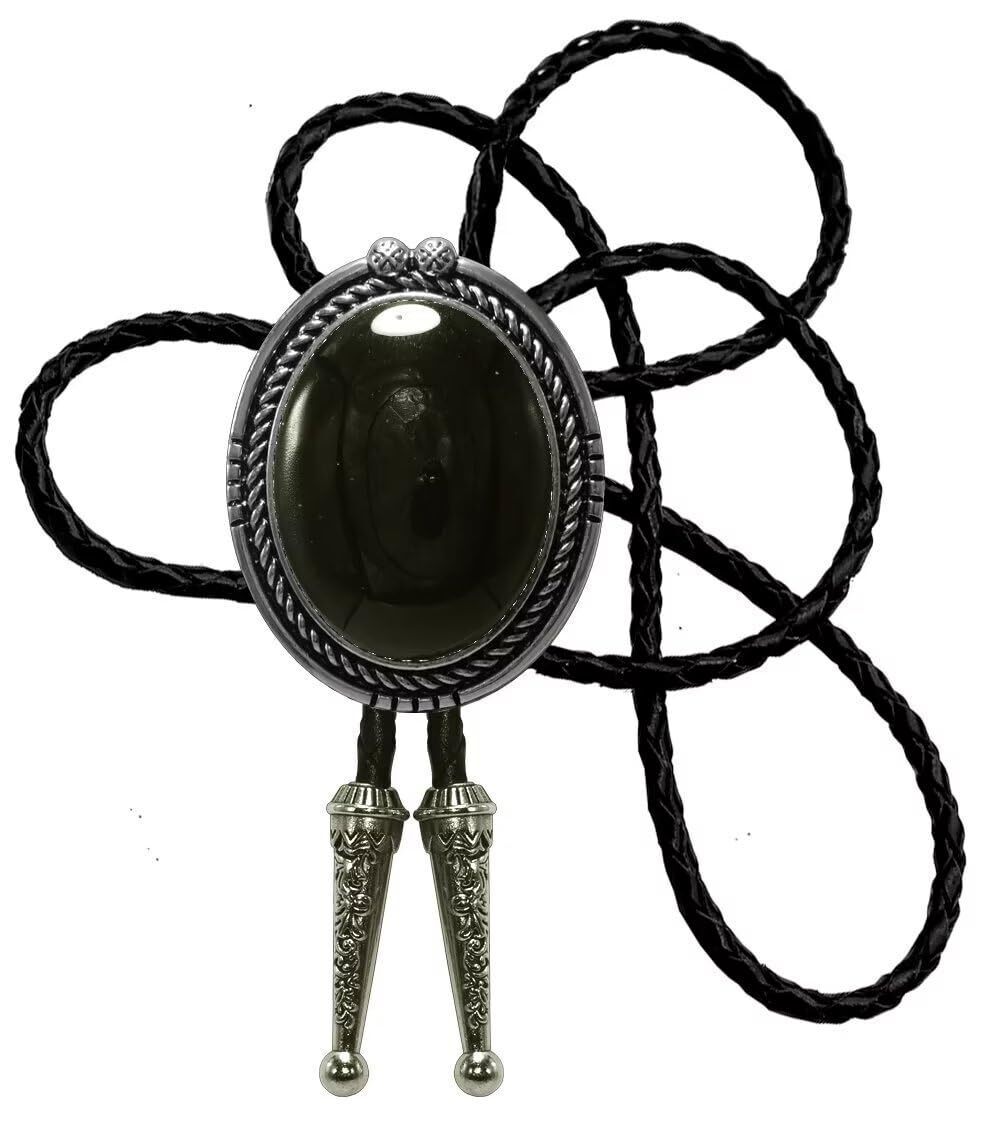 3347 Bolo Tie Natural Colors Stone Western Celtic Style Genuine and Cowhide